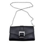 Crossbody Designer Bag In Black & Silver, Size:Small